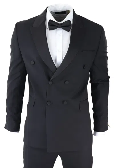 Truclothing Ak-22 Herringbone Tweed 3 Piece Suit In Black