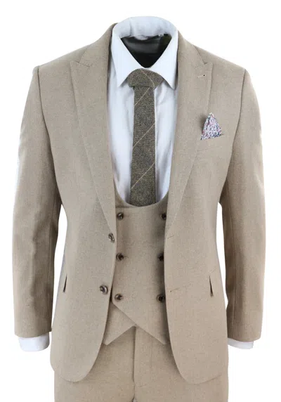 Truclothing Ak-23 Herringbone Tweed 3 Piece Suit In Brown
