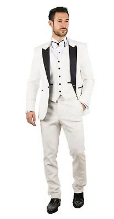 Pre-owned Truclothing Ak-24 - Men's White 3 Piece Wedding Tuxedo Suit