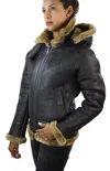 Truclothing Aviator Hooded Shearling Sheepskin Jacket In Multi