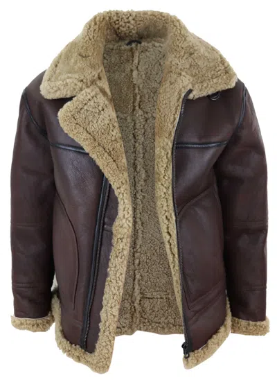Truclothing Aviator Shearling Sheepskin Bomber Jacket In Brown