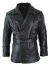 Truclothing Belted Long Leather Moto Jacket With Ce Armour In Black