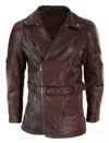 Truclothing Belted Long Leather Moto Jacket With Ce Armour In Multi