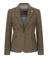 Truclothing Blazer Wool Blend Brown Tweed Dogtooth Tailored Fit Jacket In Brown