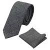 Truclothing Check Tweed Herringbone Tie & Pocket Square In Grey