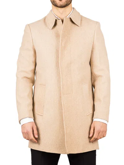 Truclothing Classic Collar Wool Blend Overcoat Classic Trench Coat Winter Jacket In Beige
