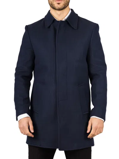 Truclothing Classic Collar Wool Blend Overcoat Classic Trench Coat Winter Jacket In Blue