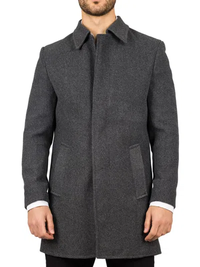 Truclothing Classic Collar Wool Blend Overcoat Classic Trench Coat Winter Jacket In Grey