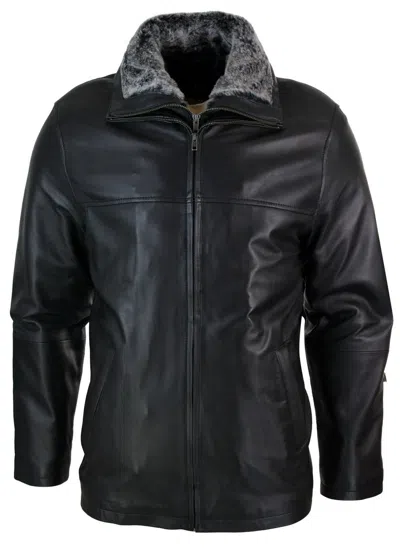 Truclothing Classic Double Leather Coat Jacket Regular Fit In Black