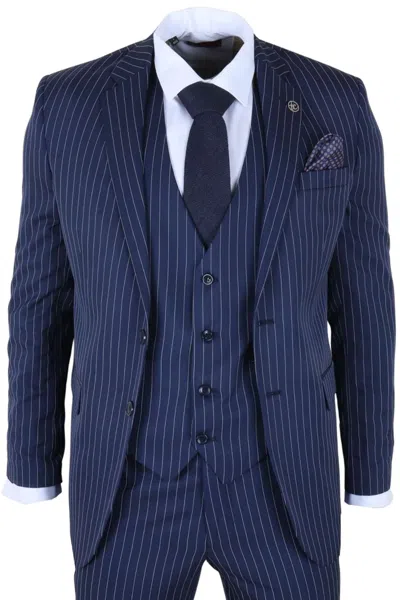 Truclothing Classic Pinstripe 3 Piece Suit Tailored Fit Formal Set In Green