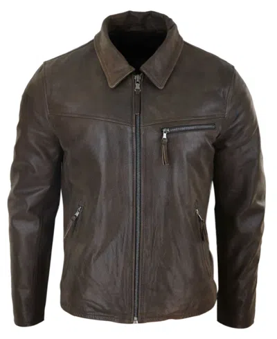 Truclothing Classic Real Leather Collar Box Jacket In Multi