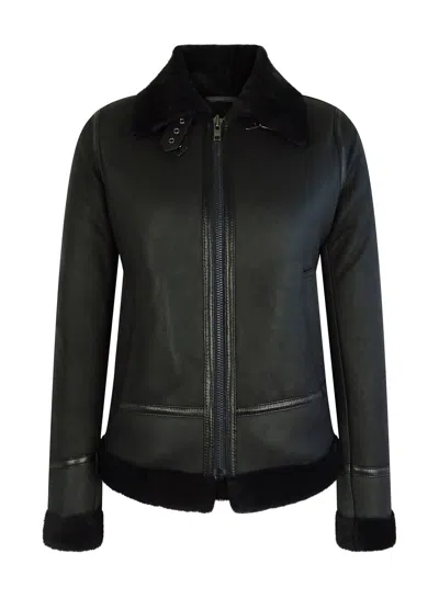 Truclothing Classic Sheepskin Zip Jacket B3 Pilot In Black