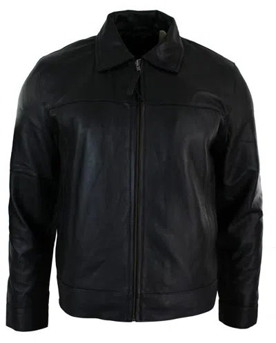 Truclothing Classic Zipped Leather Jacket Retro In Black