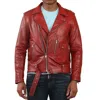 Truclothing Cow Hide Biker Brando Cross Zip Leather Jacket In Red