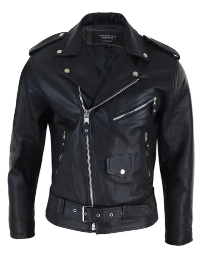 Truclothing Cowhide Motorcycle Cross Zip Biker Jacket In Black