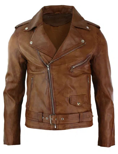 Truclothing Cowhide Motorcycle Cross Zip Biker Jacket In Multi
