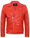 Truclothing Cowide Biker Jacket Cross Zip Classic Brando Grease In Red