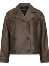 Truclothing Cropped Trenchcoat Leather Jacket In Brown