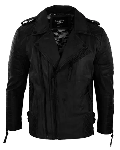 Truclothing Cross Zip Biker Jacket Leather In Black
