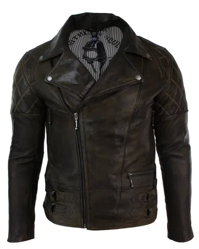 Truclothing Cross Zip Biker Leather Jacket In Brown