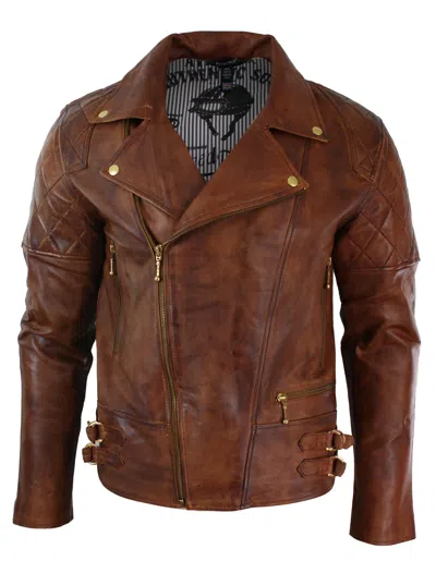 Truclothing Cross Zip Biker Leather Jacket In Multi