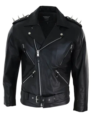Truclothing Cross Zip Biker Motorcycle Leather Jacket In Black