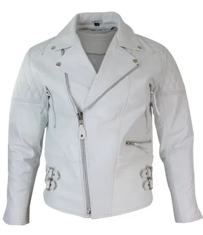 Truclothing Cross Zip Cowhide Padded Biker Jacket In Gray