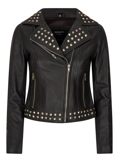 Truclothing Cross Zip Studded Brando Biker Leather Jacket In Black