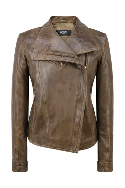 Truclothing Cross Zip Vintage Biker Jacket Casual In Brown
