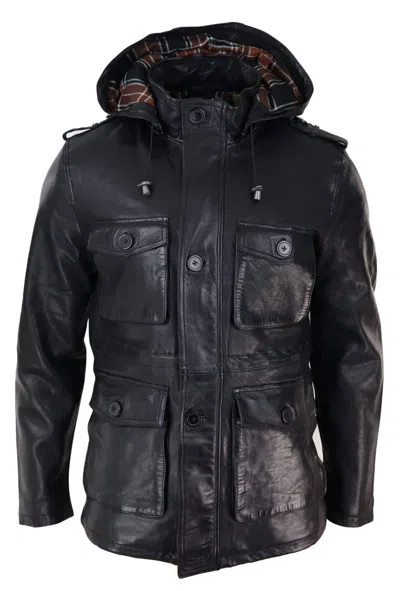 Truclothing Duffle Coat Safari Detachable Hood In Black
