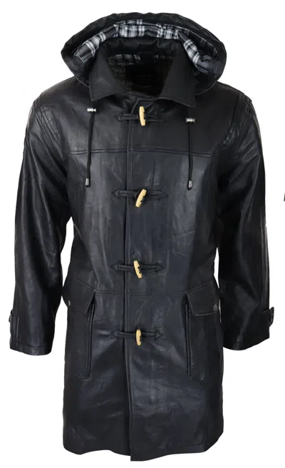 Truclothing Duffle Leather Coat Fisherman Hooded In Black