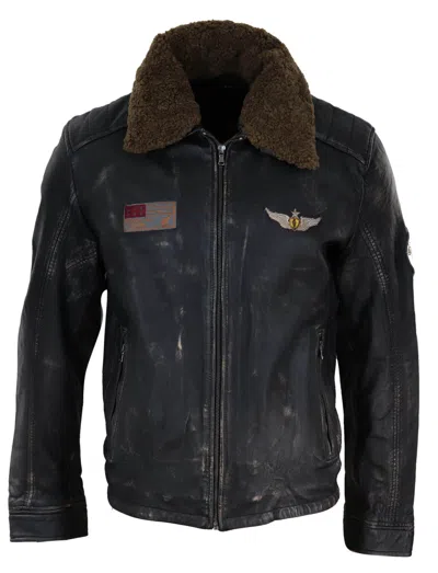 Truclothing Flying Aviator Jacket With Collar In Black