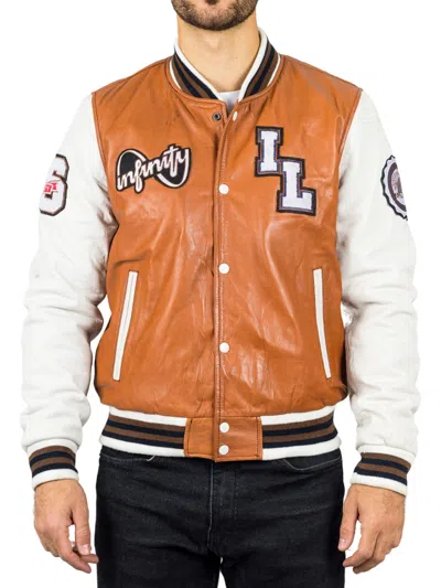 Truclothing Genuine Leather Bomber Jacket Baseball Letterman Coat In Multi