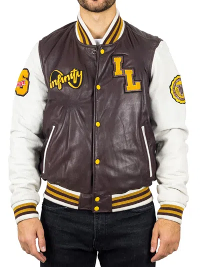 Truclothing Genuine Leather Bomber Jacket Baseball Letterman Coat In White