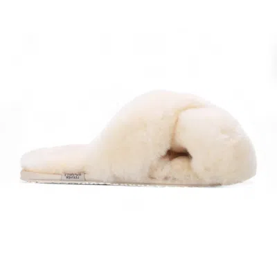 Truclothing Genuine Sheepskin Crossover Comfort Slippers In Neutral