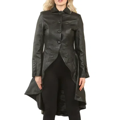 Truclothing Gothic Full Length Victorian Leather Coat In Black