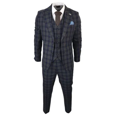 Pre-owned Truclothing Harry Brown Men's Navy Blue 3 Piece Check Suit