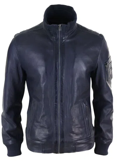 Truclothing High Neck Bomber Jacket In Blue