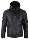 Truclothing Hood Biker Jacket Leather Casual In Black