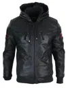 Truclothing Hood Leather Bomber Jacket Red In Black