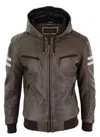 Truclothing Hood Leather Bomber Jacket Red In Brown