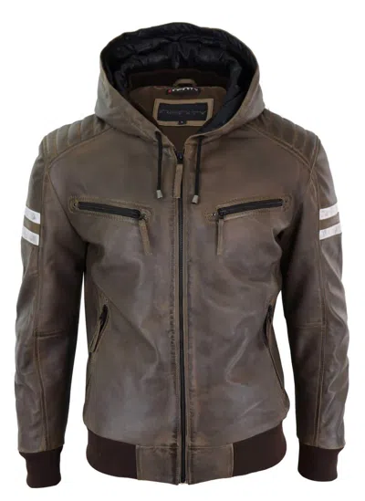 Truclothing Hood Leather Bomber Jacket Red In Brown