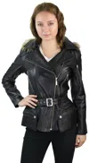 Truclothing Hood Parka Leather Jacket Coat In Black