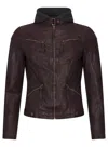 Truclothing Hooded Biker Leather Jacket In Brown