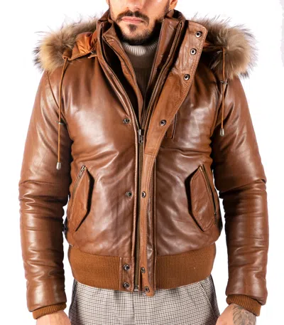 Truclothing Hooded Bomber Puffer Leather Jacket In Multi