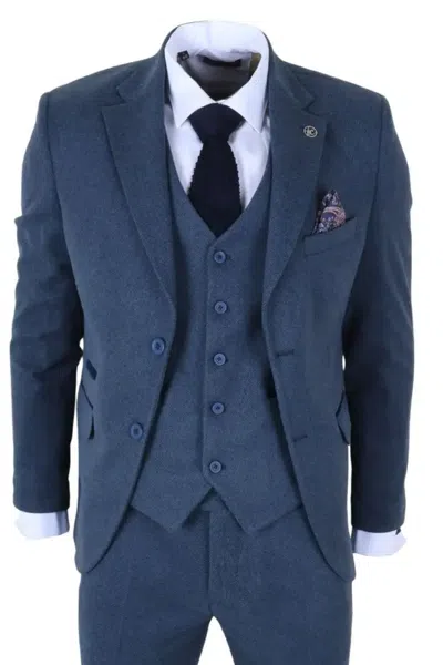 Truclothing Im40 3 Piece Suit Wool Blend Tweed 1920s Gatsby In Blue