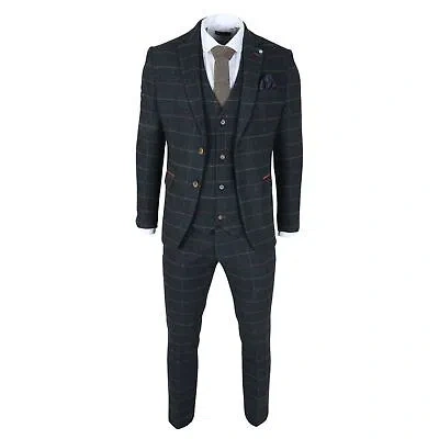Pre-owned Truclothing James Darby Archer - Men's Navy Checked Tweed 3 Piece Suit