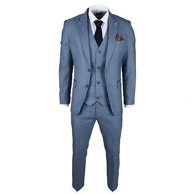 Pre-owned Truclothing James Darby Earl - Men's 3 Piece Blue Checked Suit