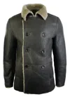 Truclothing Khaki Sheepskin Double Breasted Fitted Jacket In Green