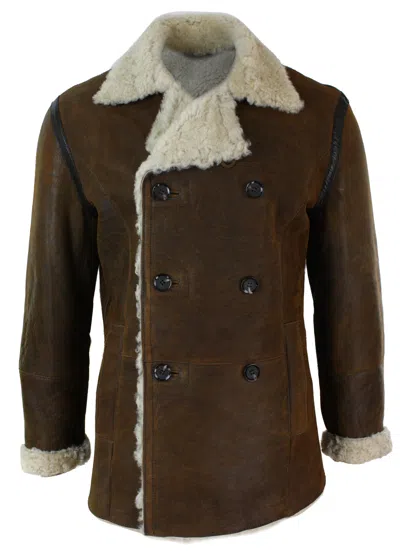 Truclothing Khaki Sheepskin Double Breasted Fitted Jacket In Multi